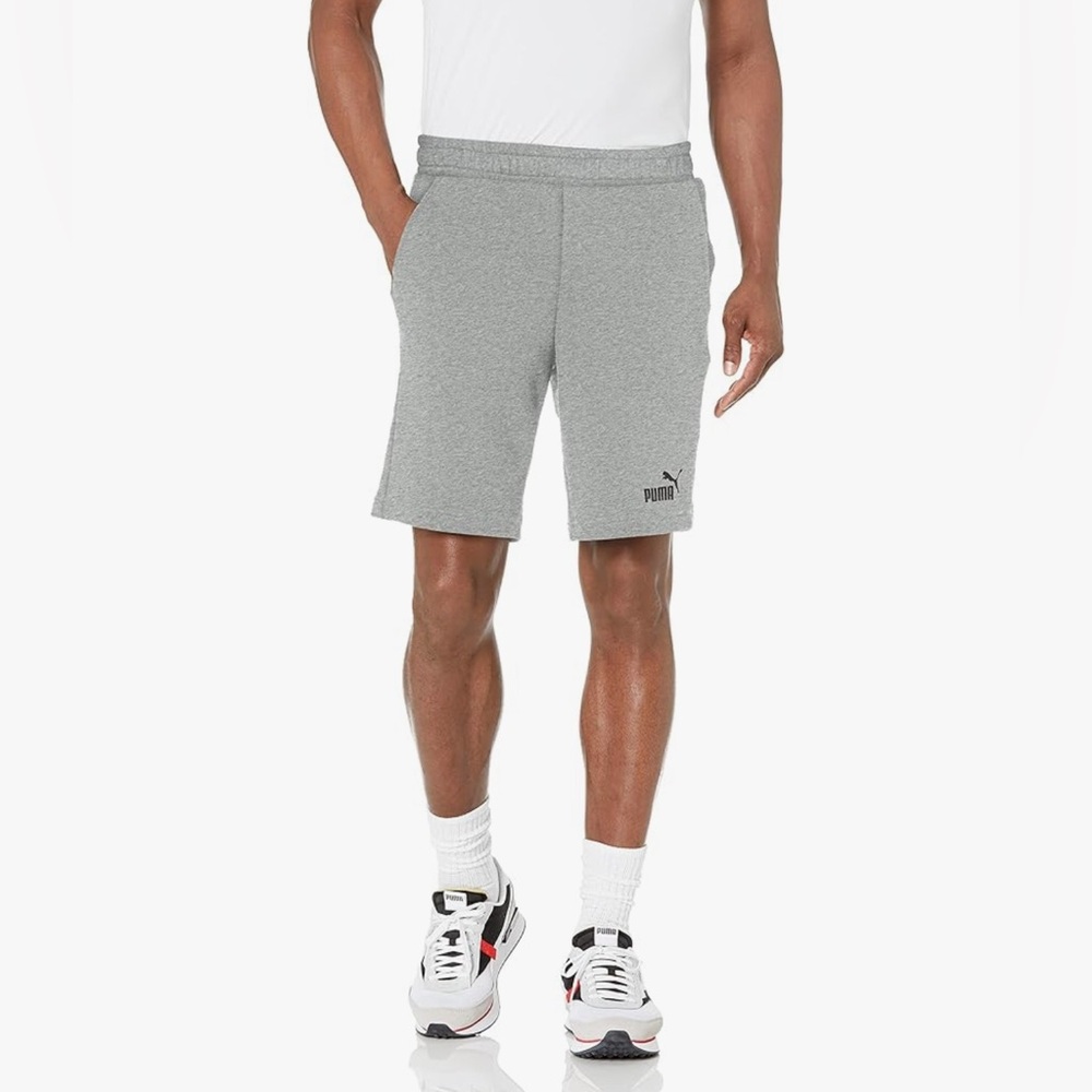 PUMA -Medium Heather Gray 10” Sweatpant Shorts Adjustable Elastic Waist Men’s S